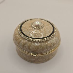 Vintage Metal and Enamel with Pearl Trinket Jewelry Box